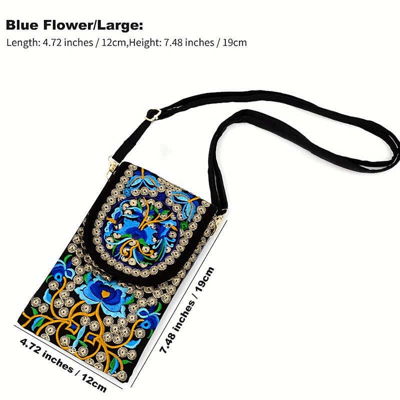 Buddha Stones Inula Flower Rose Embroidery Canvas Backpack Crossbody Bag - Blue Inula Flower 12*1*19cm - image 7