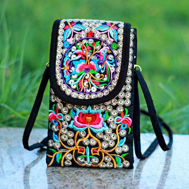 Buddha Stones Inula Flower Rose Embroidery Canvas Backpack Crossbody Bag - image 0