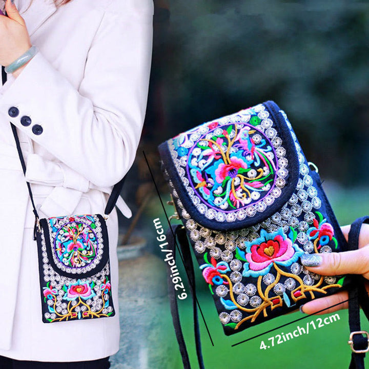 Buddha Stones Inula Flower Rose Embroidery Canvas Backpack Crossbody Bag - image 3