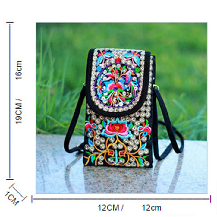 Buddha Stones Inula Flower Rose Embroidery Canvas Backpack Crossbody Bag - image 5