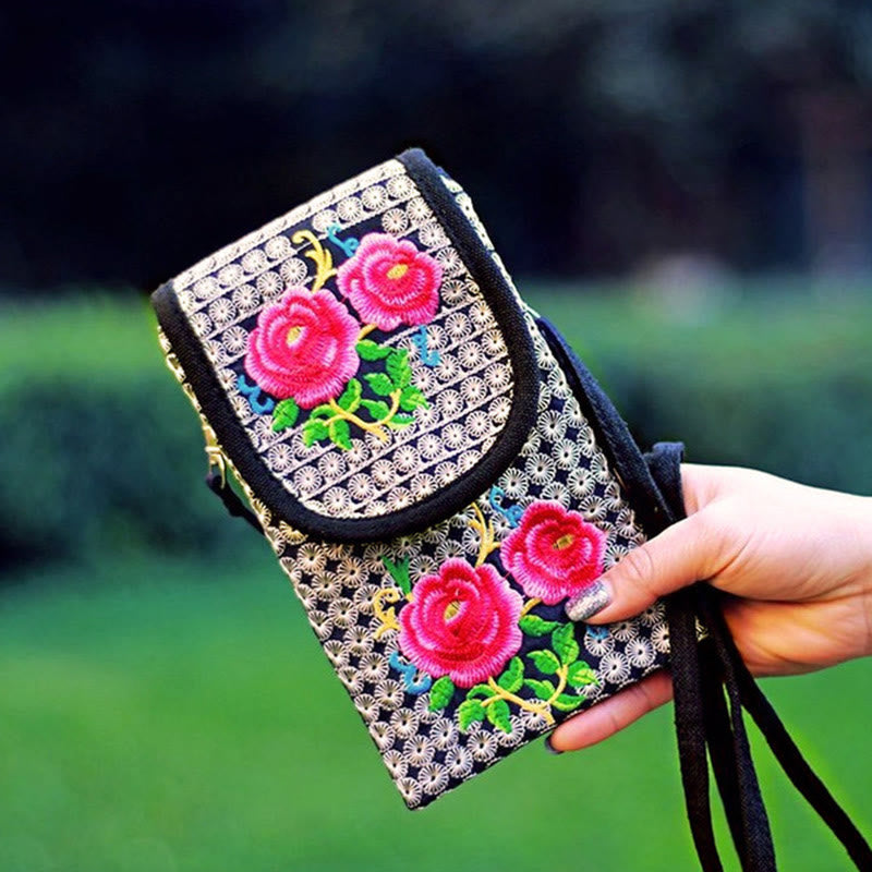 Buddha Stones Inula Flower Rose Embroidery Canvas Backpack Crossbody Bag - image 12