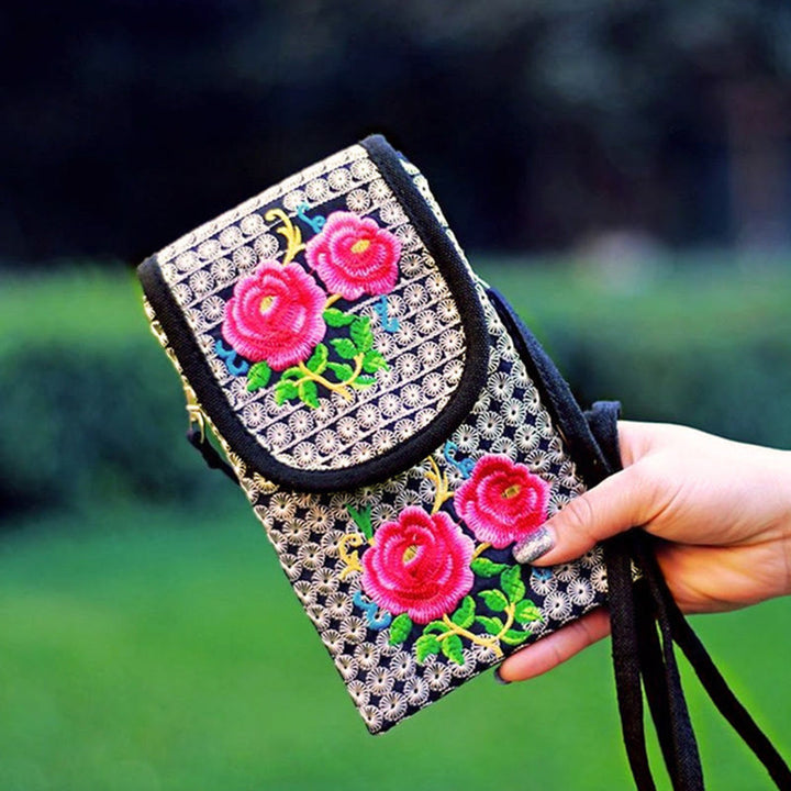 Buddha Stones Inula Flower Rose Embroidery Canvas Backpack Crossbody Bag - image 12