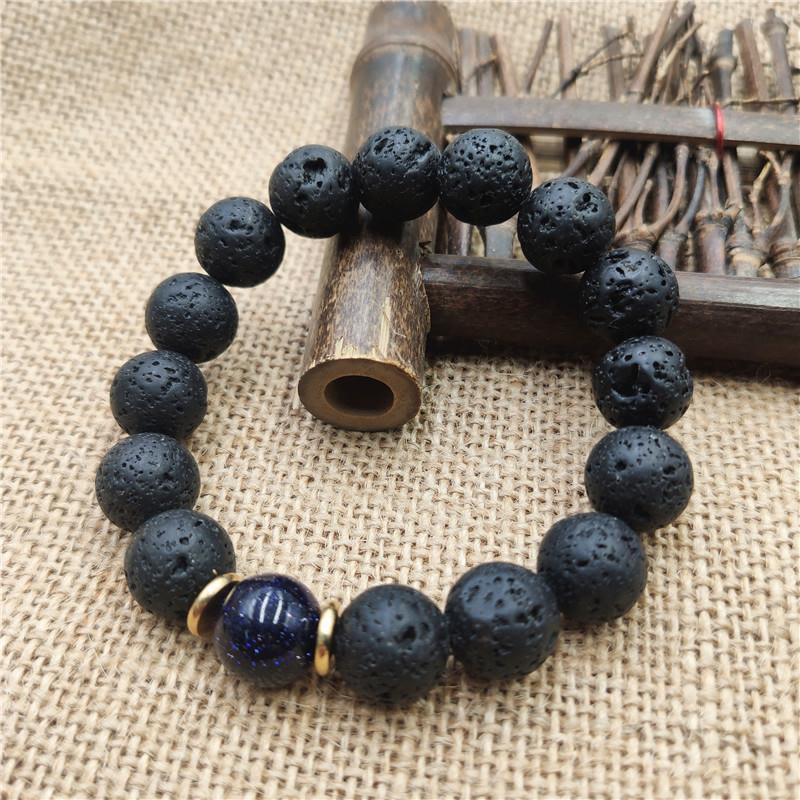 Buddha Stones Lava Rock Goldstone Blue Sandstone Healing Bracelet - Blue Sandstone Lava Rock - 12mm - image 3