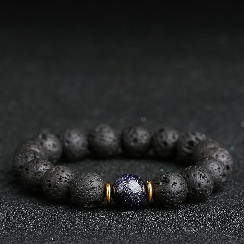 Buddha Stones Lava Rock Goldstone Blue Sandstone Healing Bracelet - image 0