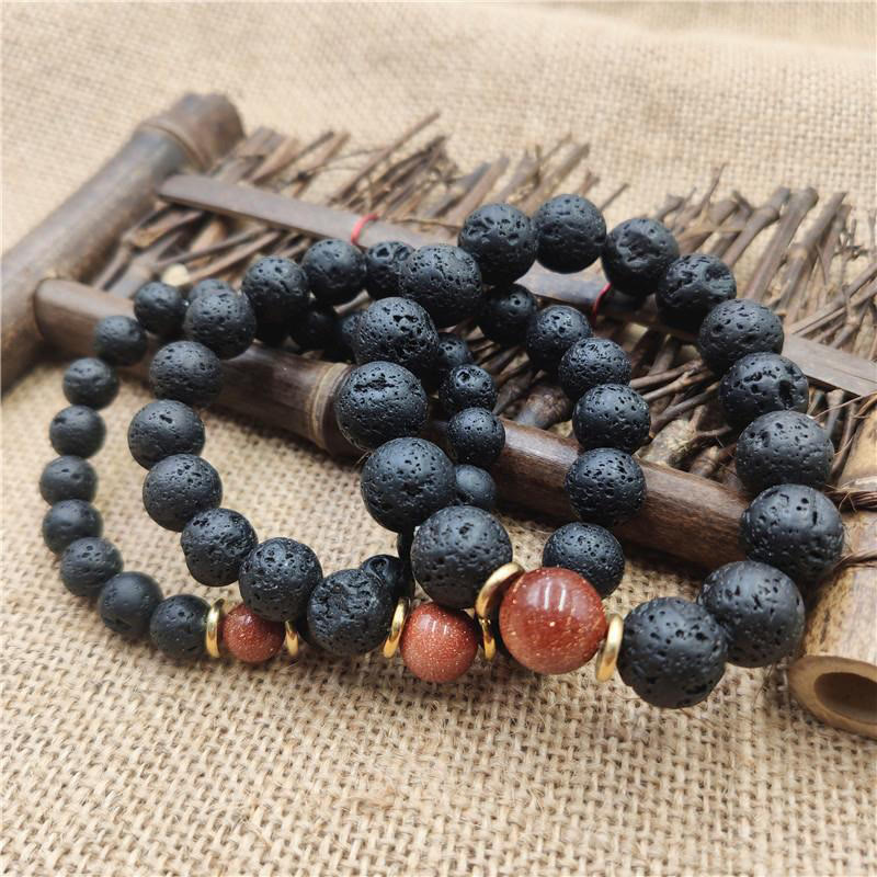 Buddha Stones Lava Rock Goldstone Blue Sandstone Healing Bracelet - image 12