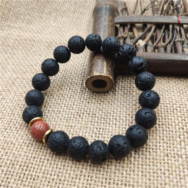 Buddha Stones Lava Rock Goldstone Blue Sandstone Healing Bracelet - Goldstone Lava Rock - 10mm - image 9