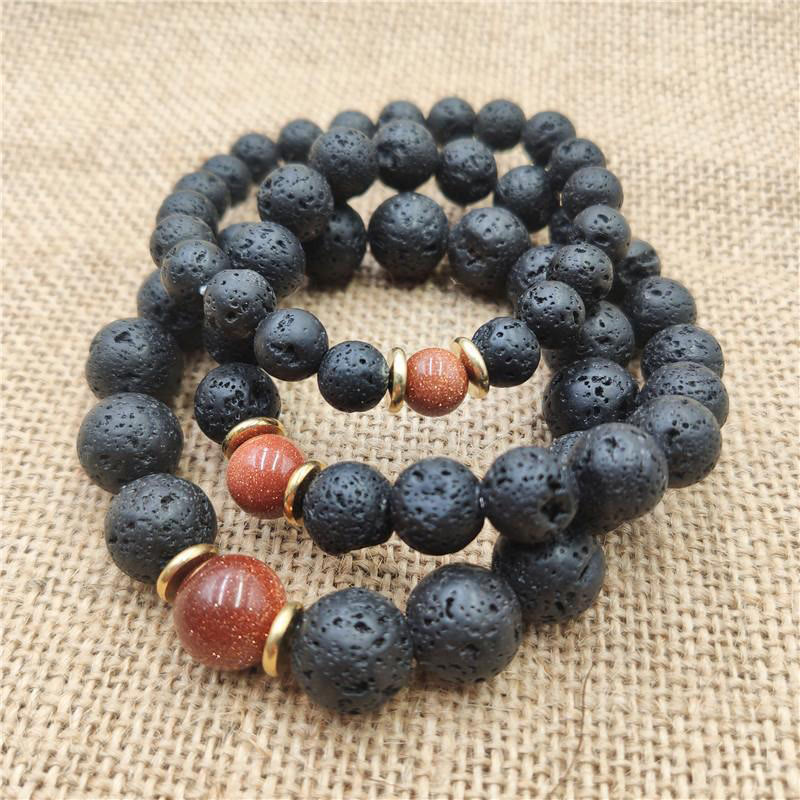Buddha Stones Lava Rock Goldstone Blue Sandstone Healing Bracelet - image 11