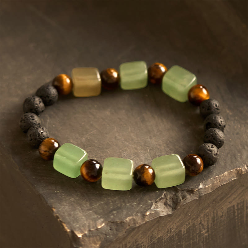 Buddha Stones Various Crystals Cube Amethyst Lava Rock Support Bracelet - Green Aventurine(Wrist Circumference: 14-16cm) - image 20