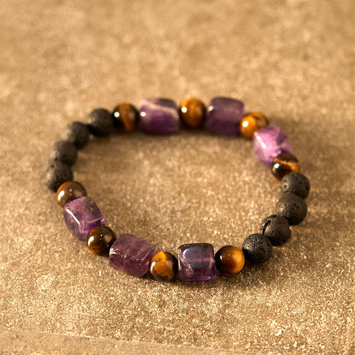 Buddha Stones Various Crystals Cube Amethyst Lava Rock Support Bracelet - image 2