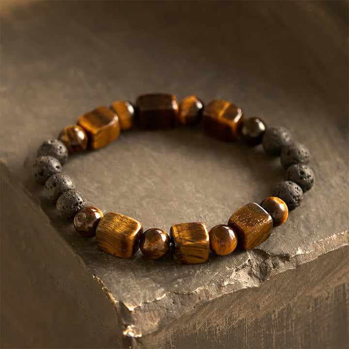 Buddha Stones Various Crystals Cube Amethyst Lava Rock Support Bracelet - Tiger Eye(Wrist Circumference: 14-16cm) - image 10