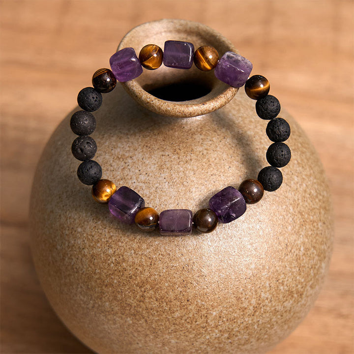Buddha Stones Various Crystals Cube Amethyst Lava Rock Support Bracelet - image 3