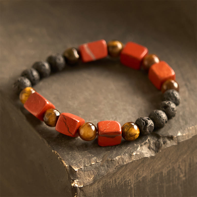 Buddha Stones Various Crystals Cube Amethyst Lava Rock Support Bracelet - Red Jasper(Wrist Circumference: 14-16cm) - image 29