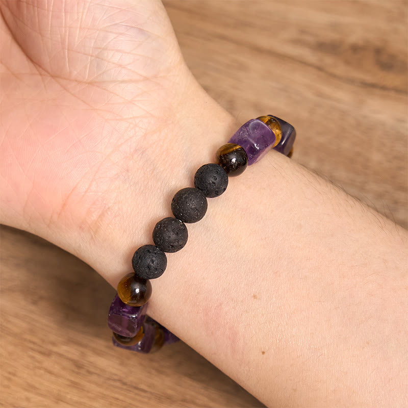 Buddha Stones Various Crystals Cube Amethyst Lava Rock Support Bracelet - image 5