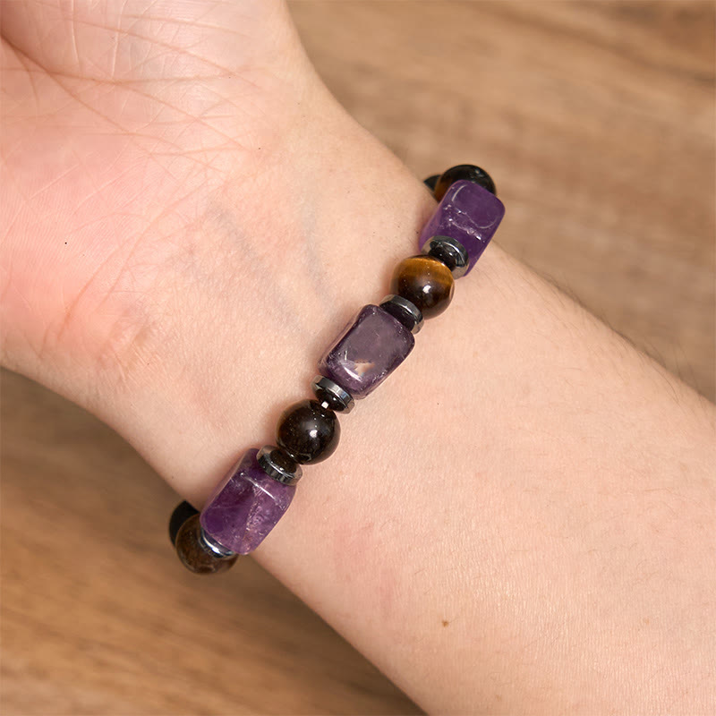 Buddha Stones Various Crystals Cube Amethyst Lava Rock Support Bracelet - image 4