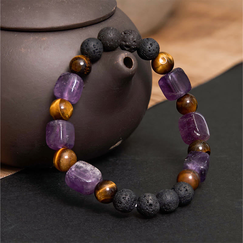 Buddha Stones Various Crystals Cube Amethyst Lava Rock Support Bracelet - image 1