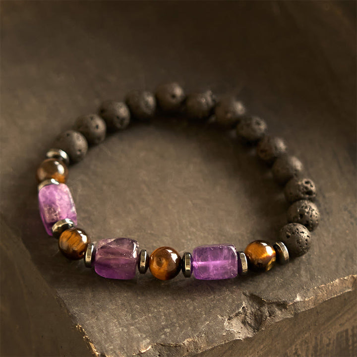 Buddha Stones Various Crystals Lava Rock Calm Bracelet - Amethyst(Wrist Circumference: 14-16cm) - image 0