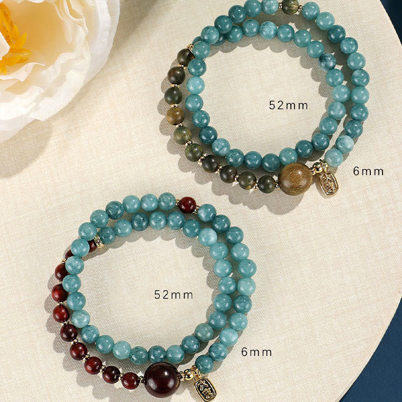 Buddha Stones Blue Chalcedony Green Sandalwood Small Leaf Red Sandalwood Double Wrap Emotional Balance Bracelet - image 15