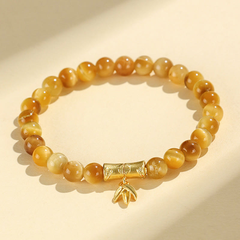 Buddha Stones Tiger Eye Fu Character Bamboo Koi Fish Lotus Om Mani Padme Hum Protection Bracelet - Bamboo Fu Character(Wrist Circumference: 14-16cm) - image 0