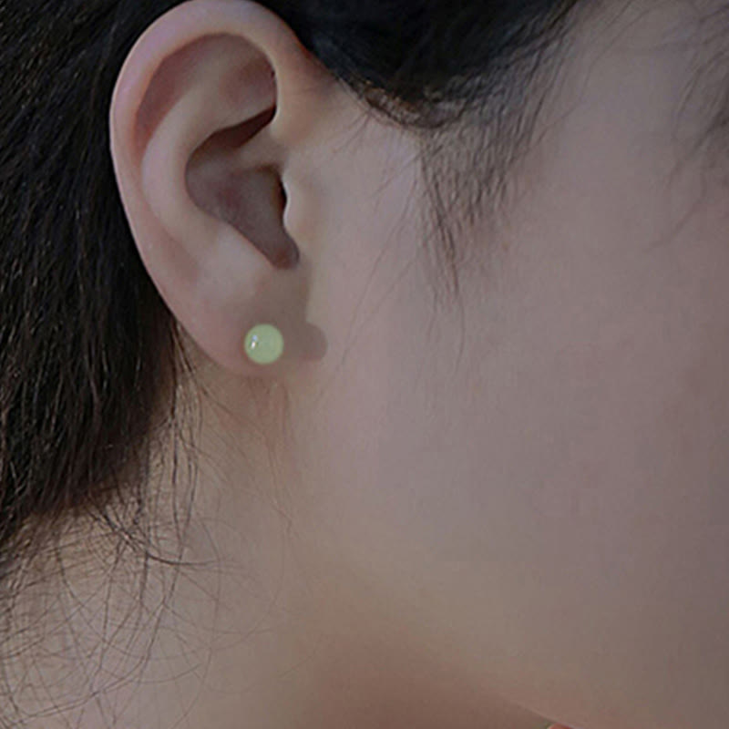 Buddha Stones Round Jade Beaded Luck Stud Earrings - image 8