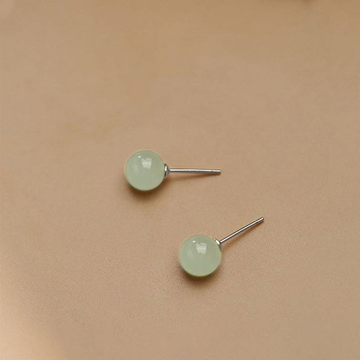 Buddha Stones Round Jade Beaded Luck Stud Earrings - image 3