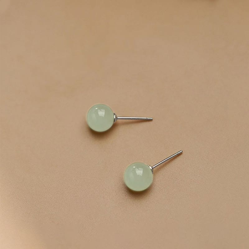 Buddha Stones Round Jade Beaded Luck Stud Earrings - image 3