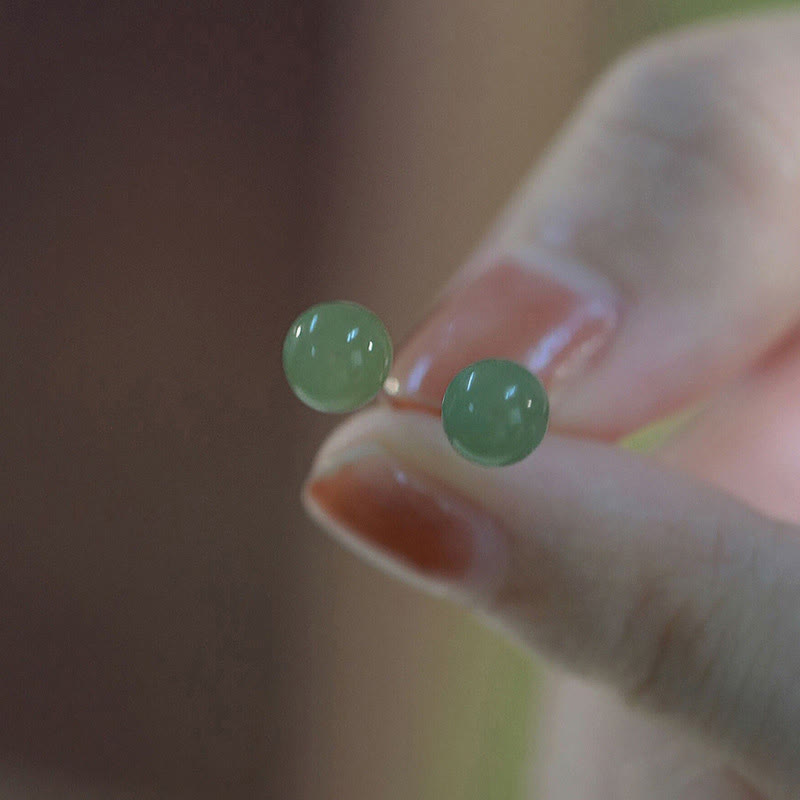 Buddha Stones Round Jade Beaded Luck Stud Earrings - 8MM-Cyan Jade(Prosperity♥Abundance) - image 10
