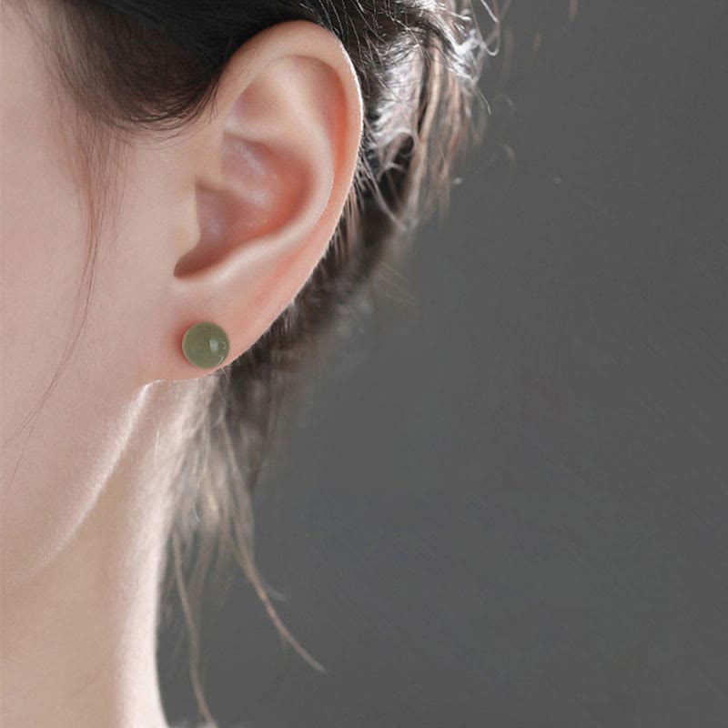 Buddha Stones Round Jade Beaded Luck Stud Earrings - image 13