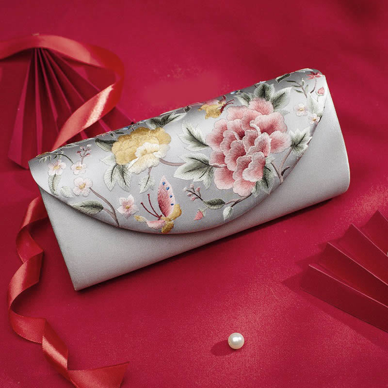 Buddha Stones Peony Tulip Su Embroidery Wedding Shopping Purse Handbag Crossbody Bag - Light Gray (Peony)24*5.5*11cm - image 12