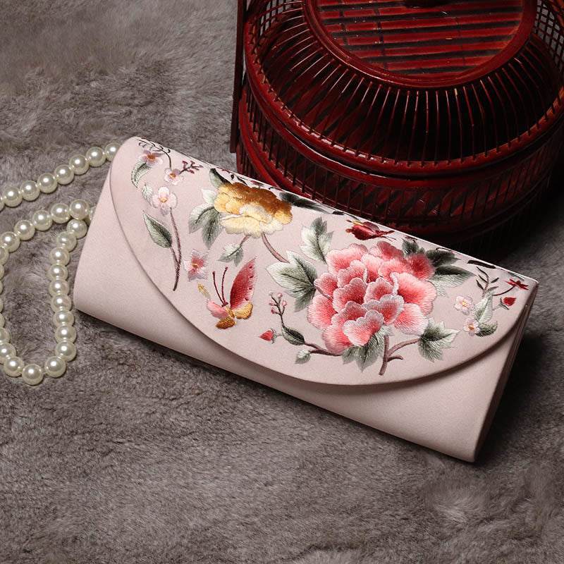 Buddha Stones Peony Tulip Su Embroidery Wedding Shopping Purse Handbag Crossbody Bag - Leather Pink (Peony)24*5.5*11cm - image 15
