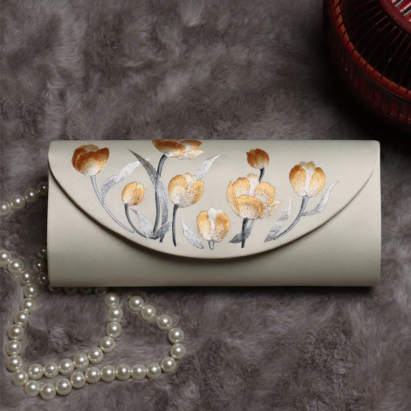 Buddha Stones Peony Tulip Su Embroidery Wedding Shopping Purse Handbag Crossbody Bag - Champagne (Tulip)24*5.5*11cm - image 20
