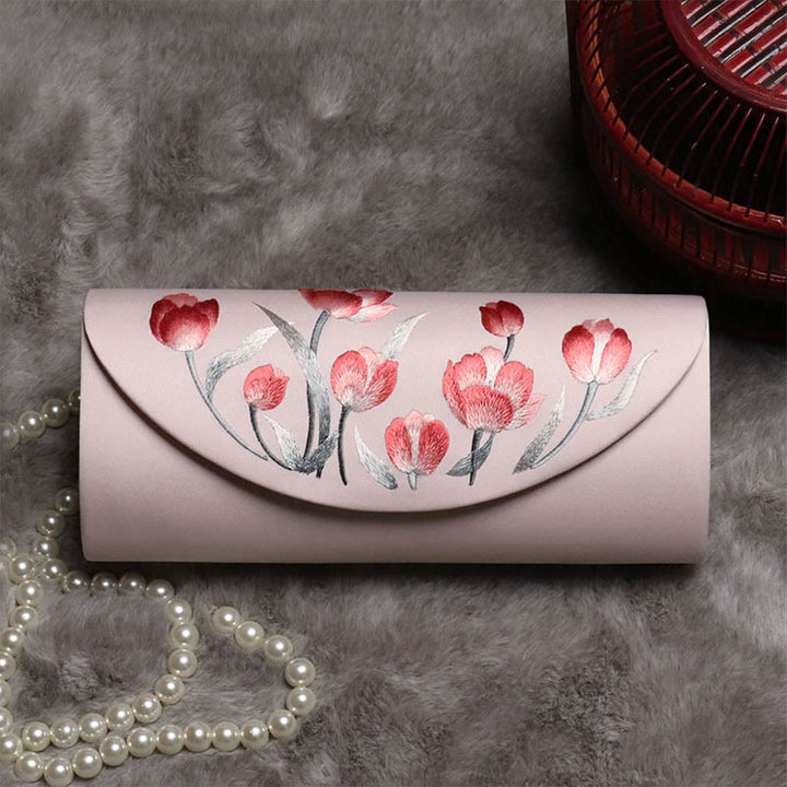 Buddha Stones Peony Tulip Su Embroidery Wedding Shopping Purse Handbag Crossbody Bag - Pink (Tulip)24*5.5*11cm - image 22