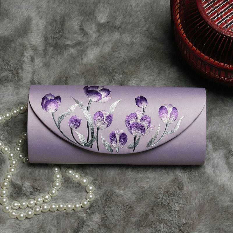 Buddha Stones Peony Tulip Su Embroidery Wedding Shopping Purse Handbag Crossbody Bag - Smoky Purple (Tulip)24*5.5*11cm - image 23