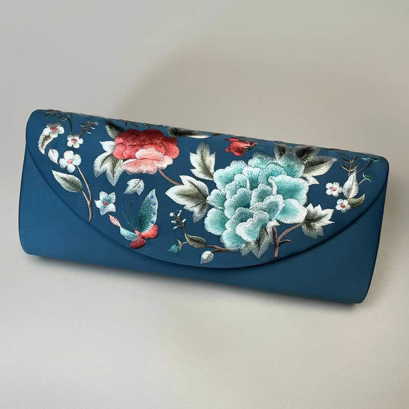 Buddha Stones Peony Tulip Su Embroidery Wedding Shopping Purse Handbag Crossbody Bag - Sea Blue Love (Peony)24*5.5*11cm - image 24