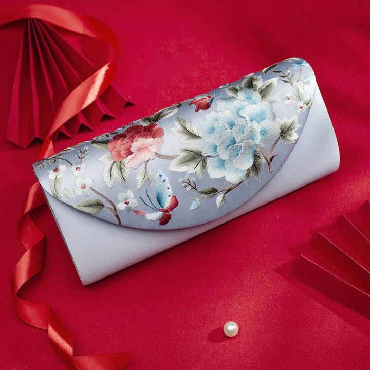 Buddha Stones Peony Tulip Su Embroidery Wedding Shopping Purse Handbag Crossbody Bag - Light Blue (Peony)24*5.5*11cm - image 25