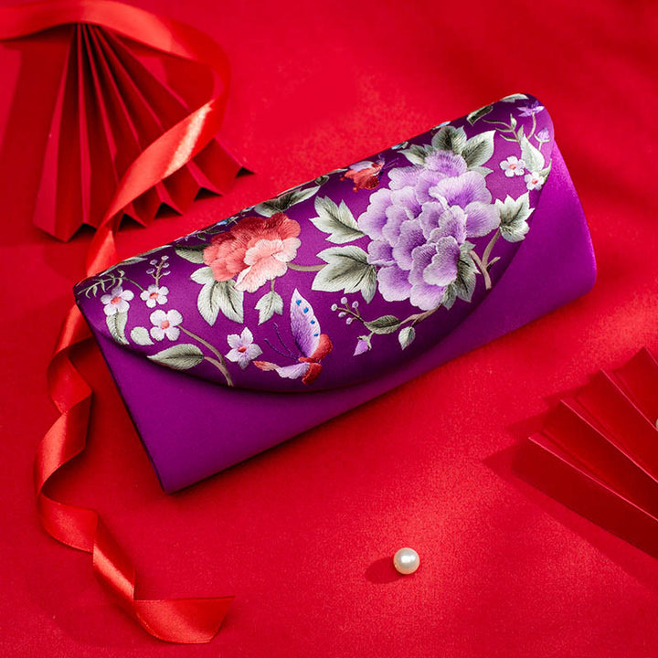 Buddha Stones Peony Tulip Su Embroidery Wedding Shopping Purse Handbag Crossbody Bag - Dark Purple (Peony)24*5.5*11cm - image 29