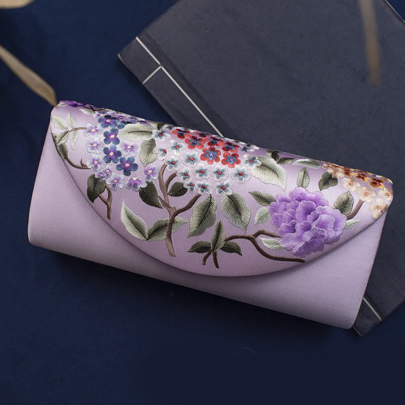 Buddha Stones Hydrangea Su Embroidery Wedding Shopping Wallet Purse Handbag Crossbody Bag - Light Purple (Hydrangea)24*5.5*11cm - image 7