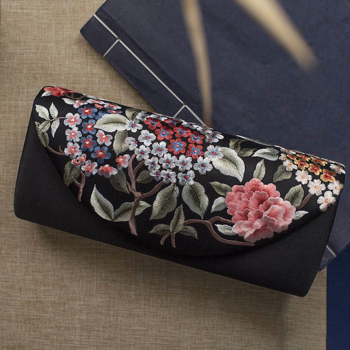 Buddha Stones Hydrangea Su Embroidery Wedding Shopping Wallet Purse Handbag Crossbody Bag - Black (Hydrangea)24*5.5*11cm - image 19