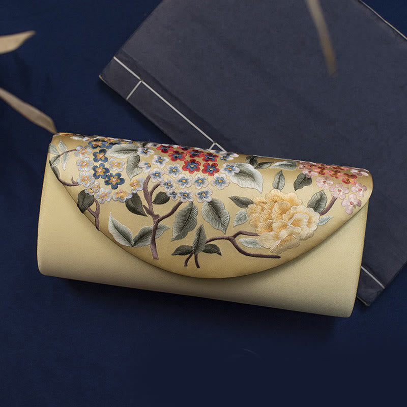 Buddha Stones Hydrangea Su Embroidery Wedding Shopping Wallet Purse Handbag Crossbody Bag - Gold (Hydrangea)24*5.5*11cm - image 21