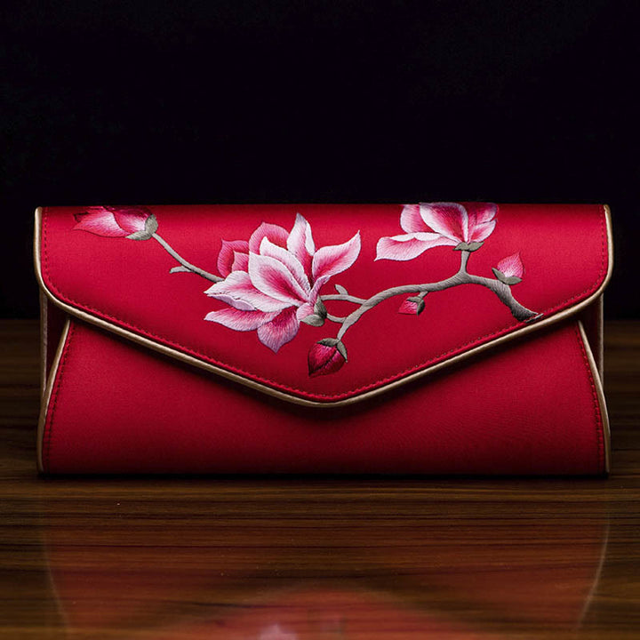 Buddha Stones Magnolia Su Embroidery Wedding Shopping Purse Handbag Crossbody Bag - Magnolia Red (Large) 28*14*8cm - image 20
