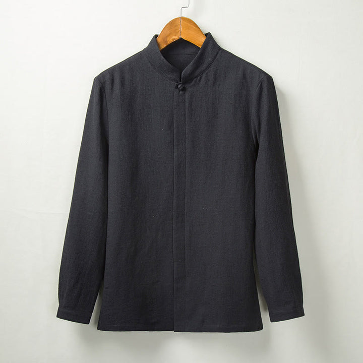 Buddha Stones Fall Solid Long Sleeve Button Shirt Cotton Linen Men Clothing - Black - US/UK/AU44，EU54 (4XL) - image 4