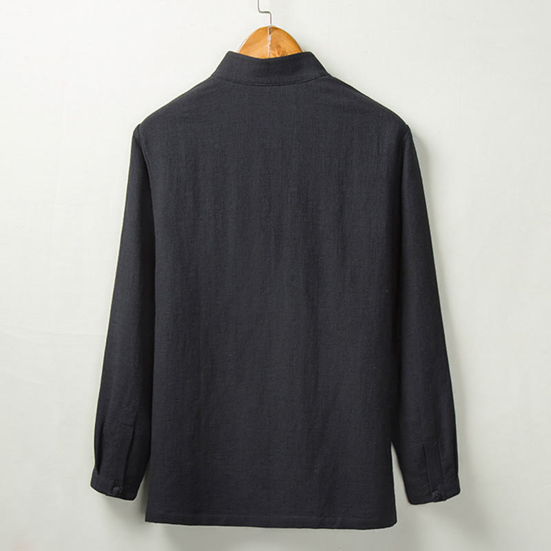 Buddha Stones Fall Solid Long Sleeve Button Shirt Cotton Linen Men Clothing - image 5