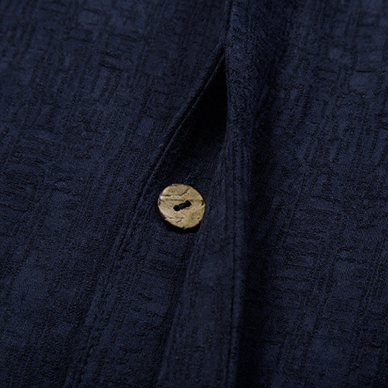 Buddha Stones Fall Solid Long Sleeve Button Shirt Cotton Linen Men Clothing - image 9