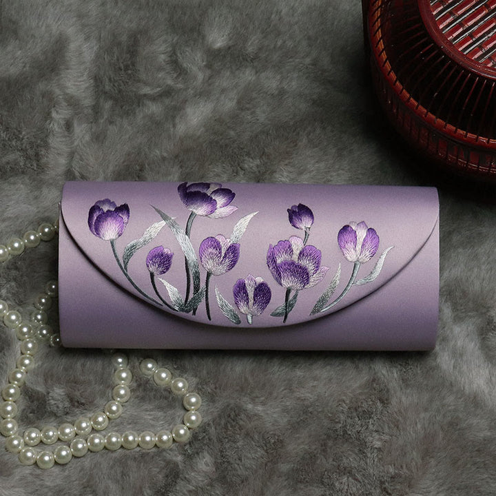 Buddha Stones Plum Bossom Tulip Su Embroidery Wedding Shopping Purse Handbag Crossbody Bag - Smoky Purple (Tulip) 24*5.5*11cm - image 19