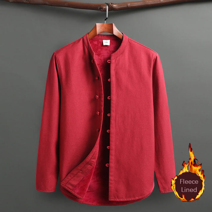 Buddha Stones Solid Tang Suit Traditional Fleece Lined Uniform Long Sleeve Top Pants Men's Set - Red - Top - US/UK/AU46，EU56 (5XL) - image 20