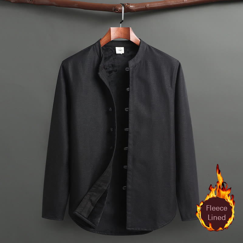 Buddha Stones Solid Tang Suit Traditional Fleece Lined Uniform Long Sleeve Top Pants Men's Set - Black - Top - US/UK/AU46，EU56 (5XL) - image 16