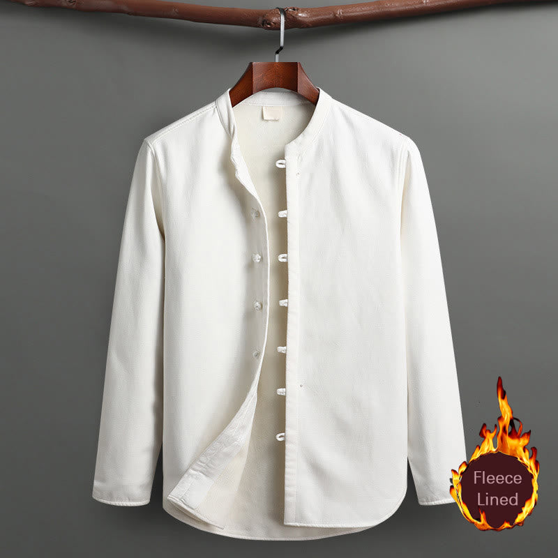 Buddha Stones Solid Tang Suit Traditional Fleece Lined Uniform Long Sleeve Top Pants Men's Set - White - Top - US/UK/AU46，EU56 (5XL) - image 18