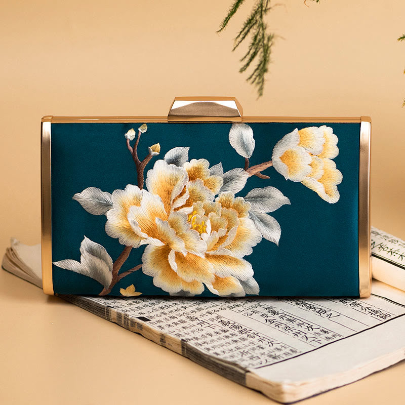 Buddha Stones Carnation Peony Begonia Su Embroidery Wedding Shopping Purse Handbag Crossbody Bag - Emerald (Peony) 20*11cm - image 12