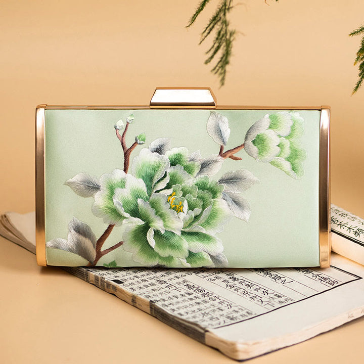 Buddha Stones Carnation Peony Begonia Su Embroidery Wedding Shopping Purse Handbag Crossbody Bag - Fruit Green (Peony) )20*11cm - image 15