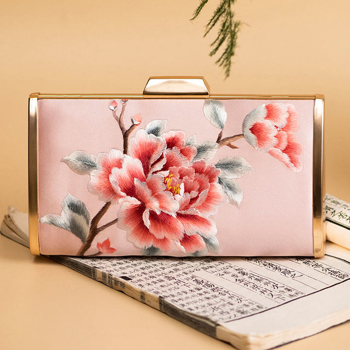 Buddha Stones Carnation Peony Begonia Su Embroidery Wedding Shopping Purse Handbag Crossbody Bag - Pink (Peony)20*11cm - image 17
