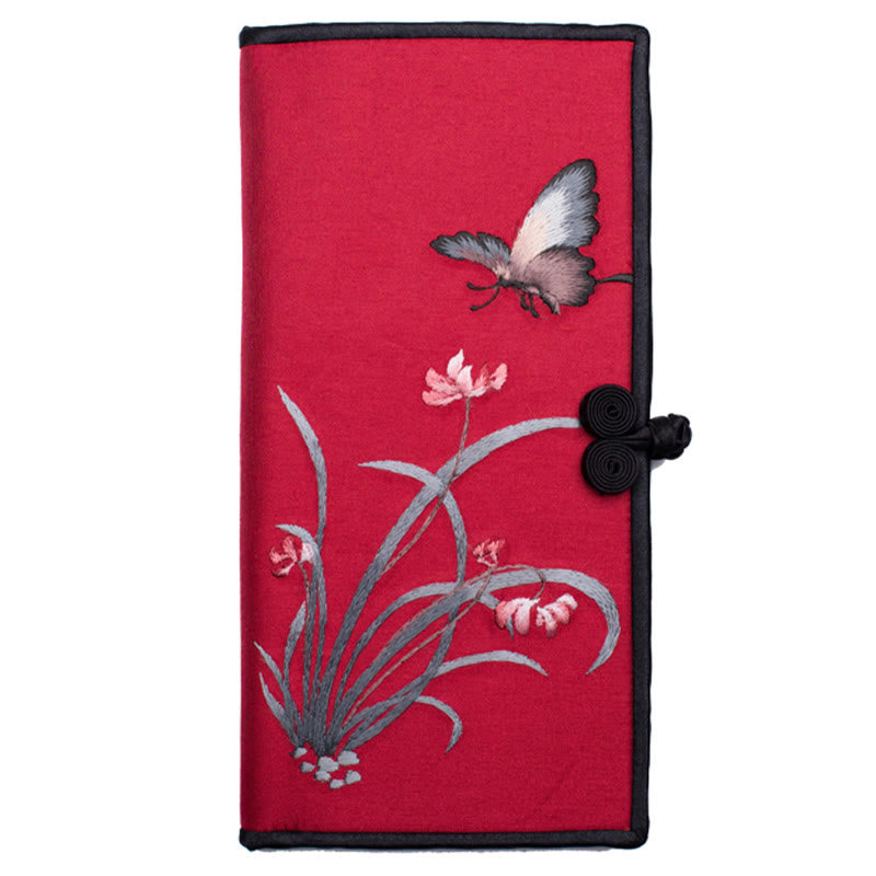 Buddha Stones Butterfly Orchid Su Embroidery Journey Shopping Purse Handbag  - Red (Butterfly Orchid) 20*11cm - image 7